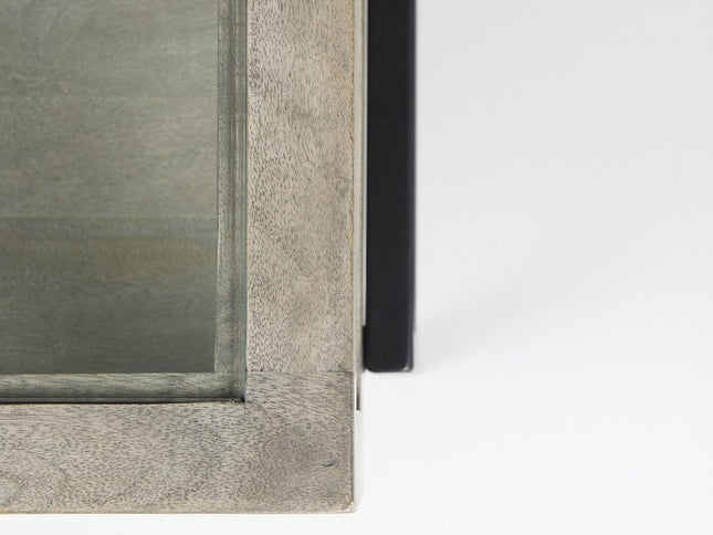 42" Gray and Black Glass and Metal Square Coffee Table With Shelf