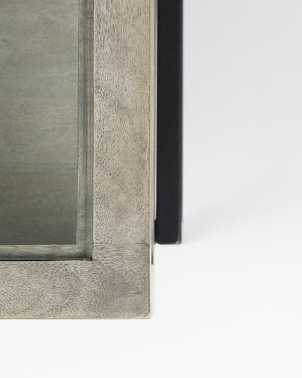 42" Gray and Black Glass and Metal Square Coffee Table With Shelf