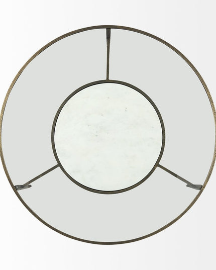 36" Clear and Bronze Glass and Metal Round Coffee Table With Shelf