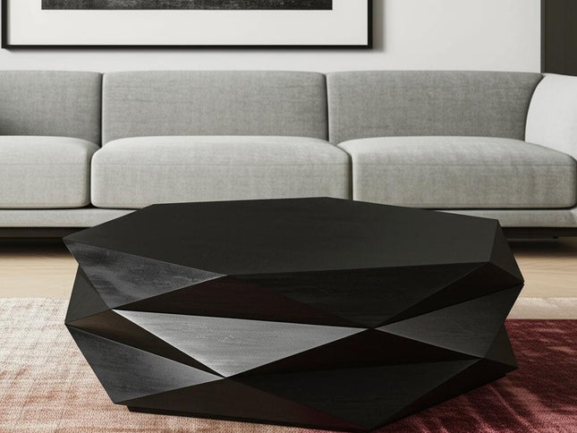 48" Black Wood Octagon Solid Coffee Table
