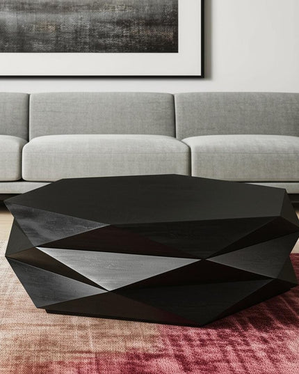 48" Black Wood Octagon Solid Coffee Table