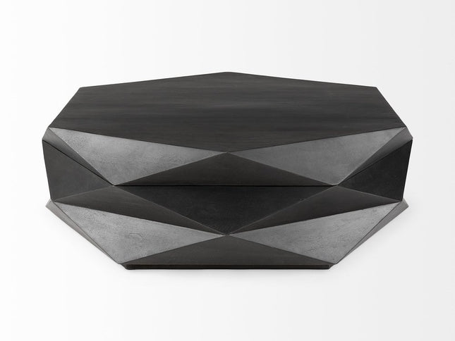 48" Black Wood Octagon Solid Coffee Table
