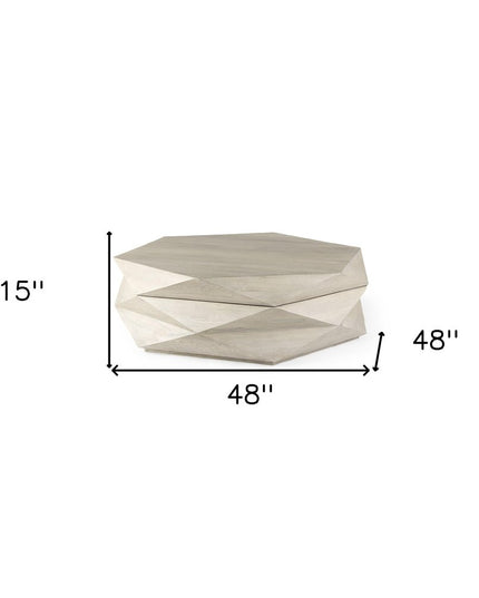 48" Natural Solid Wood Hexagon Lift Top Solid Coffee Table