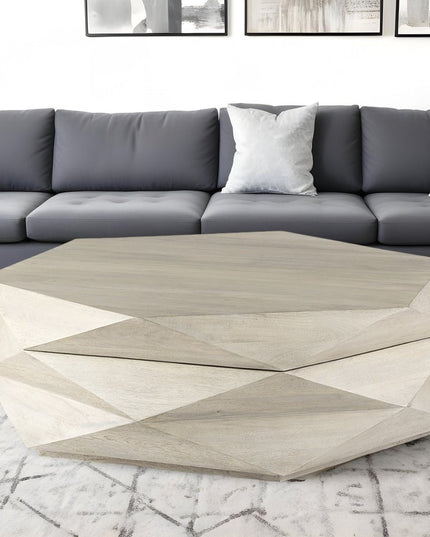 48" Natural Solid Wood Hexagon Lift Top Solid Coffee Table