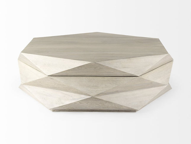 48" Natural Solid Wood Hexagon Lift Top Solid Coffee Table