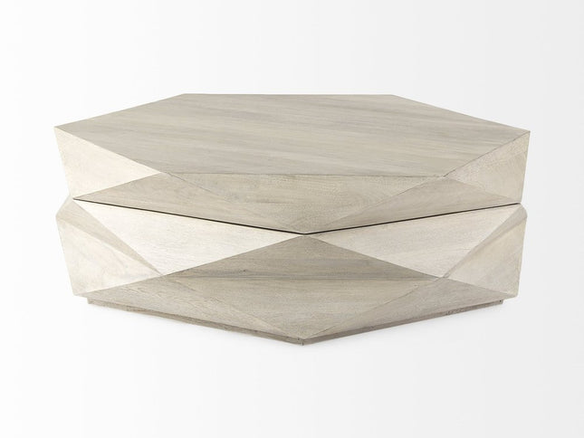 48" Natural Solid Wood Hexagon Lift Top Solid Coffee Table
