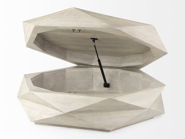 48" Natural Solid Wood Hexagon Lift Top Solid Coffee Table