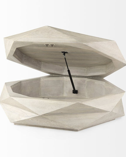 48" Natural Solid Wood Hexagon Lift Top Solid Coffee Table