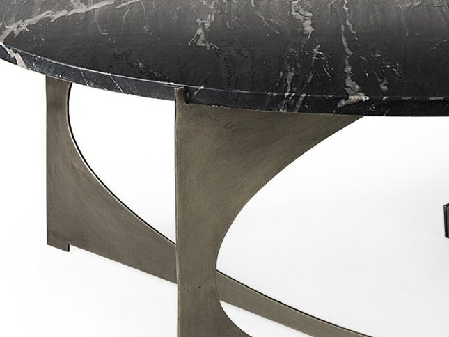 48" Black and Gold Genuine Marble and Iron Round Coffee Table