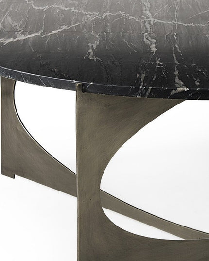 48" Black and Gold Genuine Marble and Iron Round Coffee Table