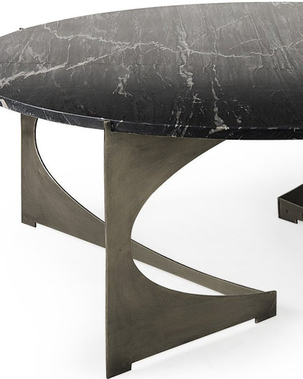 48" Black and Gold Genuine Marble and Iron Round Coffee Table