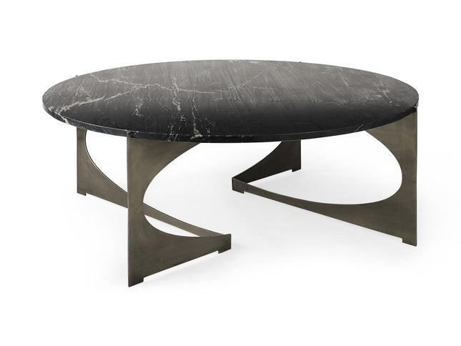 48" Black and Gold Genuine Marble and Iron Round Coffee Table