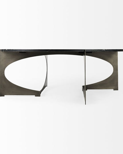 48" Black and Gold Genuine Marble and Iron Round Coffee Table