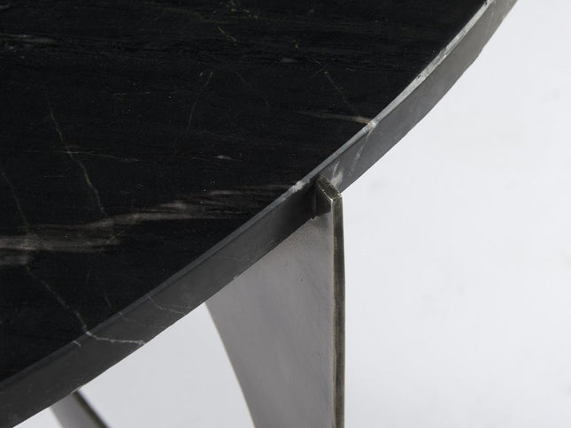 48" Black and Gold Genuine Marble and Iron Round Coffee Table