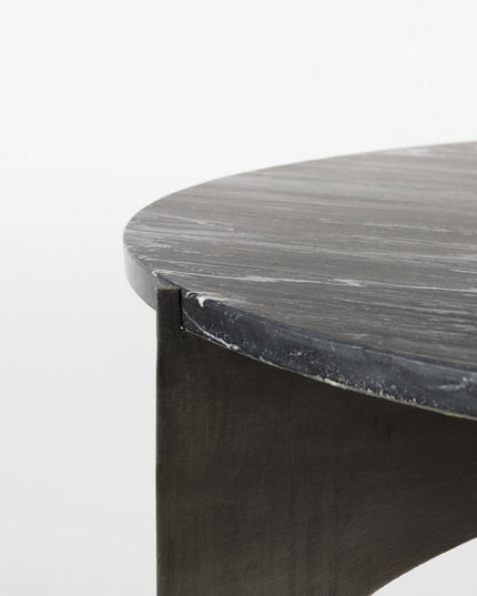 48" Black and Gold Genuine Marble and Iron Round Coffee Table