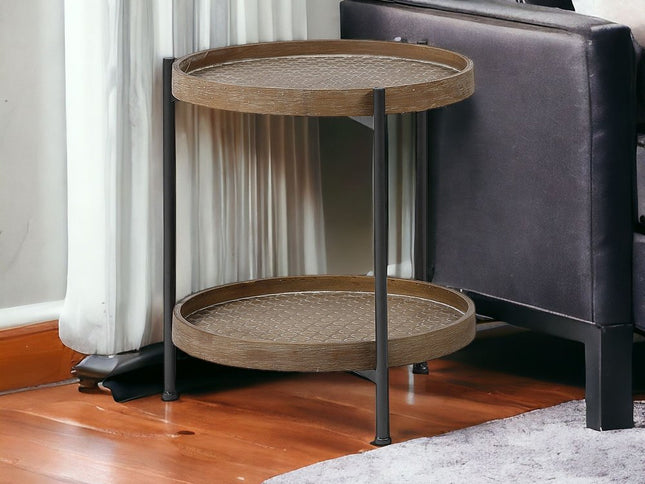 19" Brown Solid Wood Round End Table