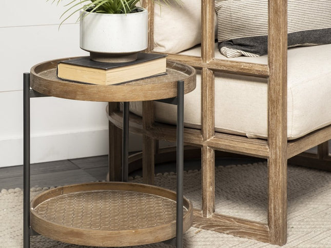 19" Brown Solid Wood Round End Table