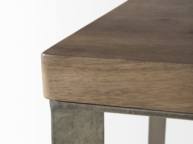 Set of Two Brown Solid Wood and Metal Square Cross Legs Nested Tables
