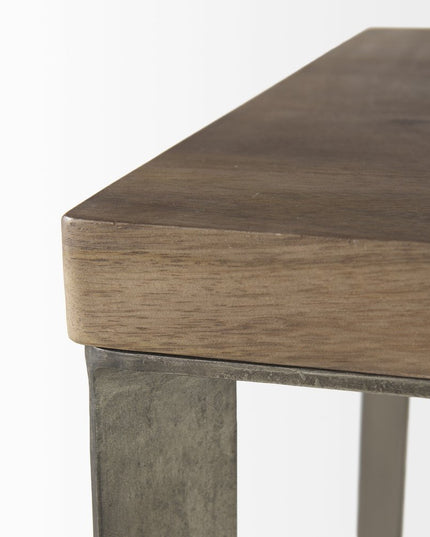 Set of Two Brown Solid Wood and Metal Square Cross Legs Nested Tables