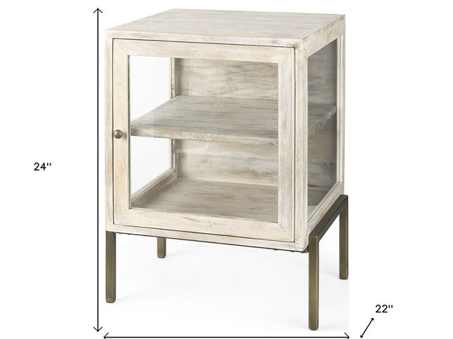 24" Beige Solid Wood Square End Table
