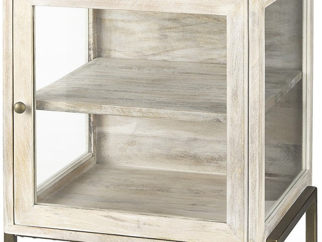 24" Beige Solid Wood Square End Table