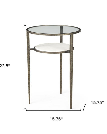 23" Bronze And Clear Glass And Metal Round End Table With Shelf