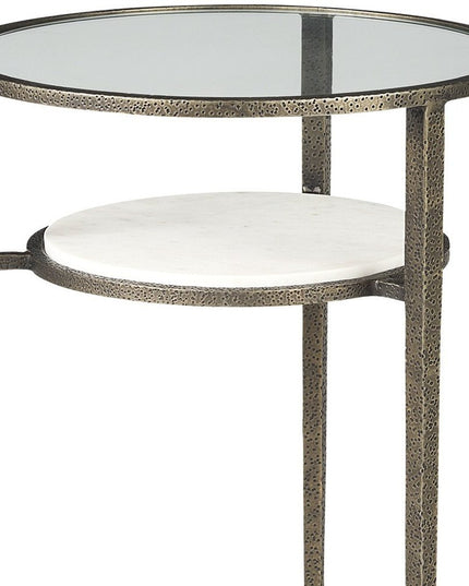 23" Bronze And Clear Glass And Metal Round End Table With Shelf