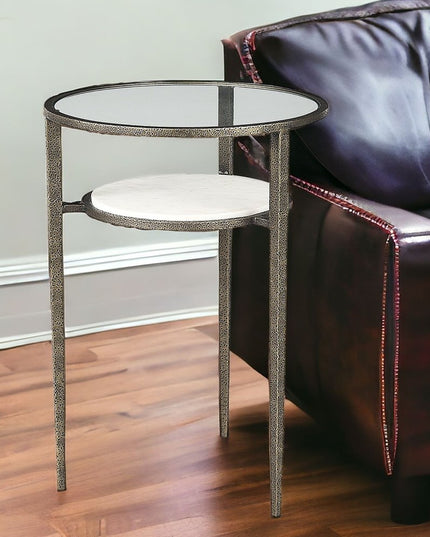 23" Bronze And Clear Glass And Metal Round End Table With Shelf