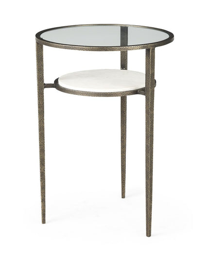 23" Bronze And Clear Glass And Metal Round End Table With Shelf