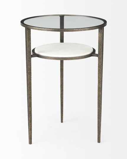 23" Bronze And Clear Glass And Metal Round End Table With Shelf