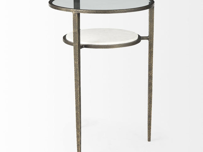 23" Bronze And Clear Glass And Metal Round End Table With Shelf