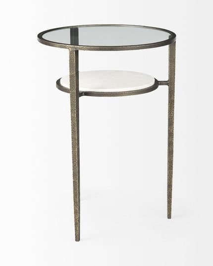 23" Bronze And Clear Glass And Metal Round End Table With Shelf