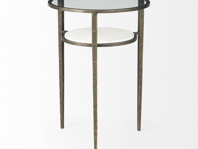 23" Bronze And Clear Glass And Metal Round End Table With Shelf
