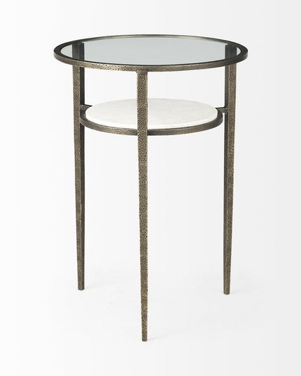 23" Bronze And Clear Glass And Metal Round End Table With Shelf