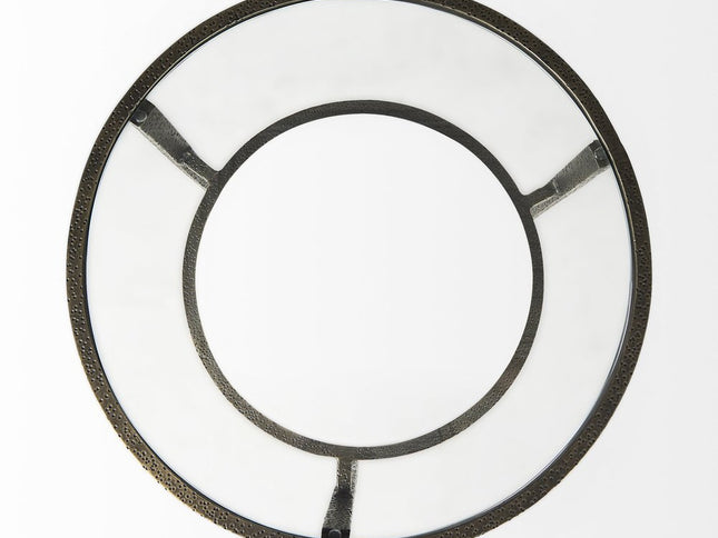 23" Bronze And Clear Glass And Metal Round End Table With Shelf