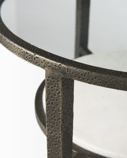 23" Bronze And Clear Glass And Metal Round End Table With Shelf