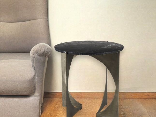 20" Black Marble Round End Table