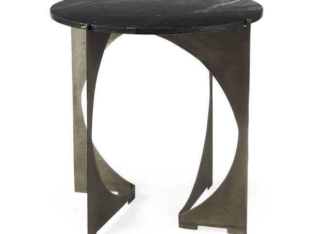 20" Black Marble Round End Table