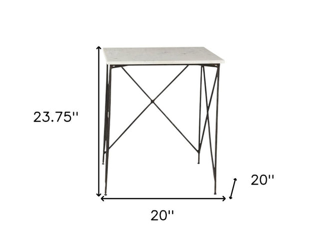 Set of Two White and Black Marble and Metal Square Nested Tables