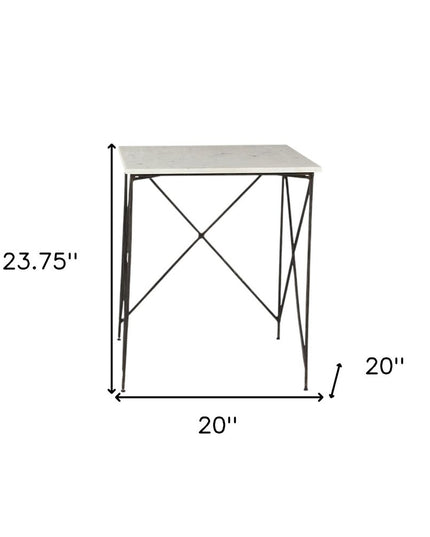 Set of Two White and Black Marble and Metal Square Nested Tables