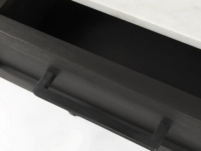 22" Black And White Marble Square End Table With Drawer And Shelf