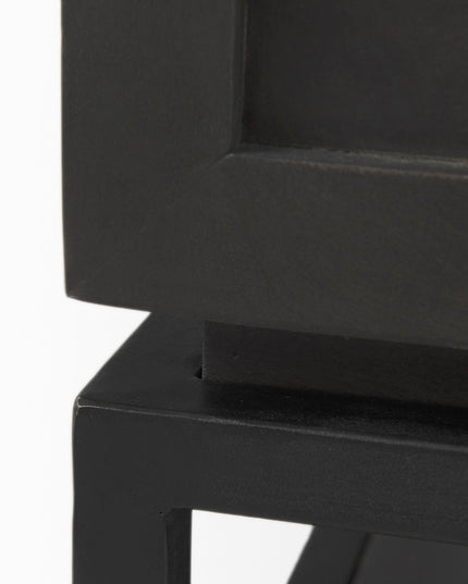 22" Black And White Marble Square End Table With Drawer And Shelf