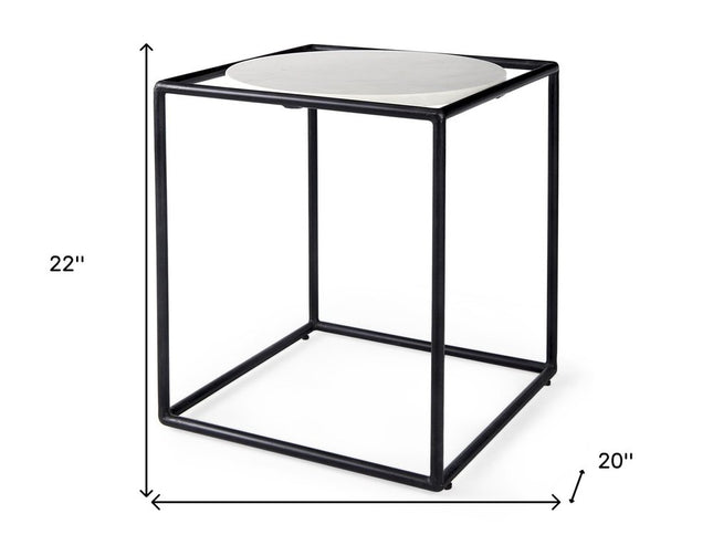 22" Black Marble Round End Table