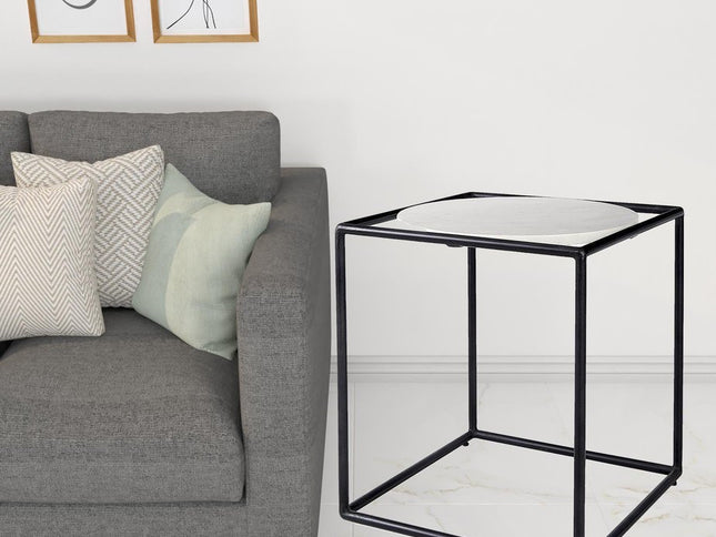 22" Black Marble Round End Table