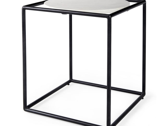 22" Black Marble Round End Table