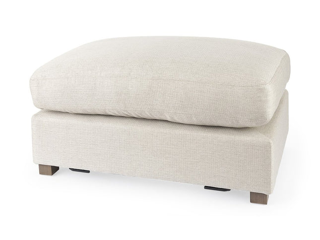 26" Beige Fabric and Brown Cocktail Ottoman