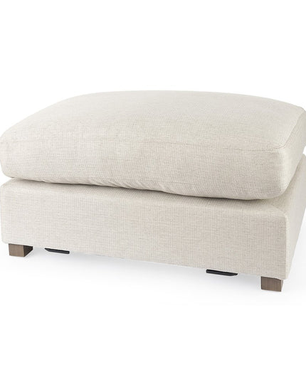 26" Beige Fabric and Brown Cocktail Ottoman