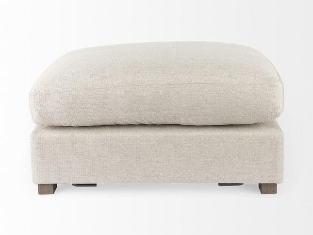 26" Beige Fabric and Brown Cocktail Ottoman