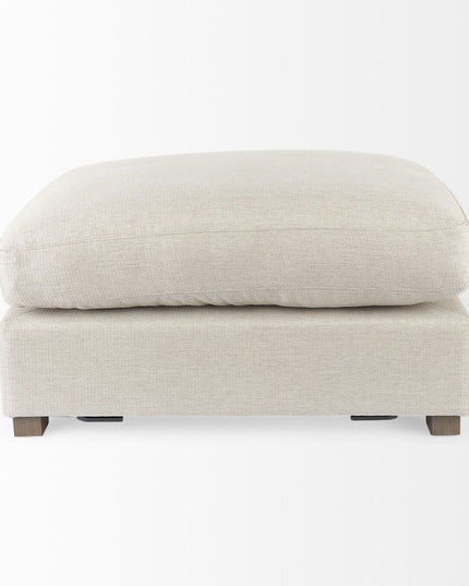 26" Beige Fabric and Brown Cocktail Ottoman