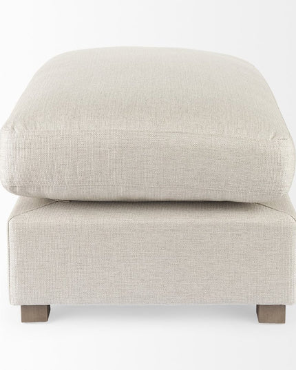 26" Beige Fabric and Brown Cocktail Ottoman